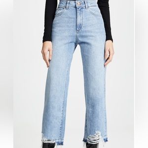 DL1961 Hepburn High Rise Wide Leg Distressed Jeans